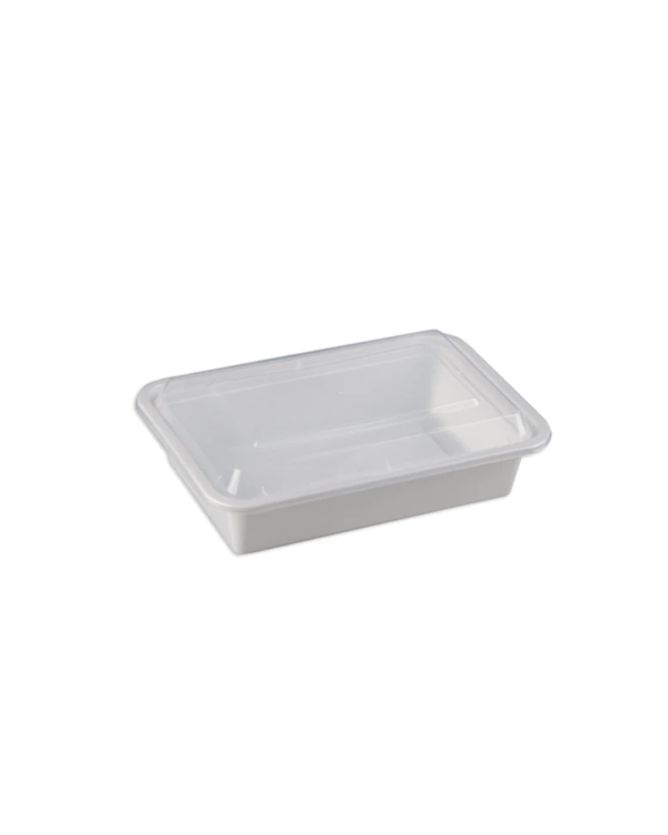 38oz White Plastic Rect. Container (with Lid) 150sets/cs